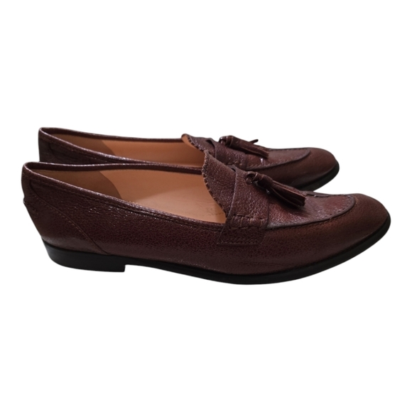 J. Crew Crackled Leather Academy Loafers with Tassels Brown 10 - Picture 2 of 9